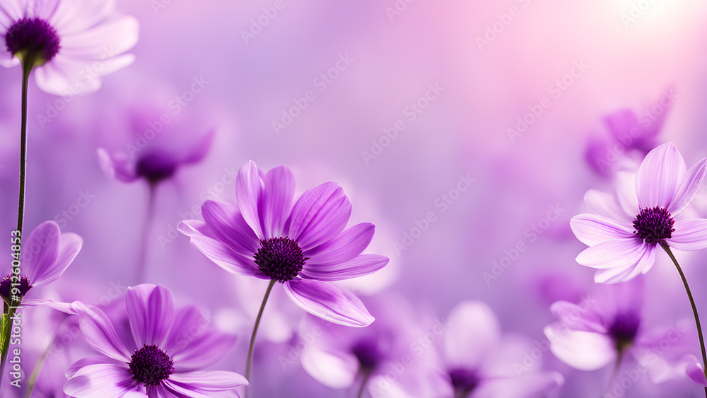 A bunch of purple flowers are in a field A bunch of purple flowers are in a field
