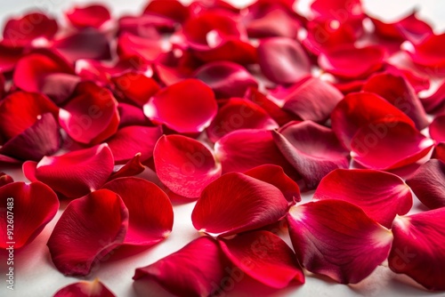 Delicate, velvety red rose petals scattered isolated on transparent background, showcasing soft, gentle, and romantic texture and vibrant color, perfect for love and beauty themes.