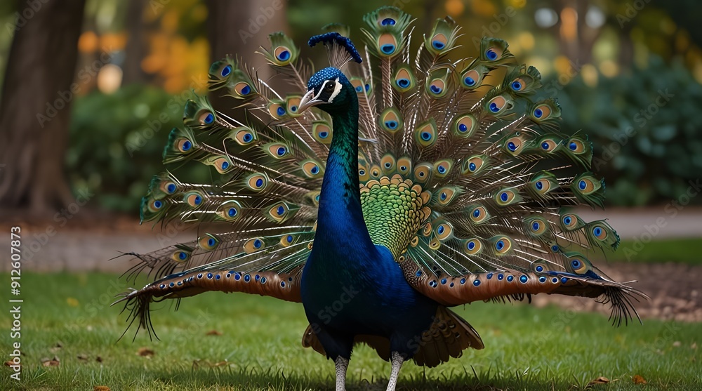 Fototapeta premium Colorful peacock in the park.generative.ai 