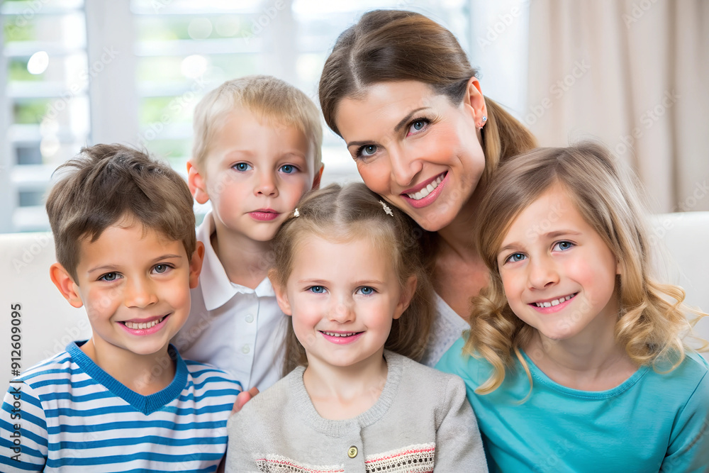 Portrait of mother with her daughters in the home environment Portrait of mother with her daughters in the home environment