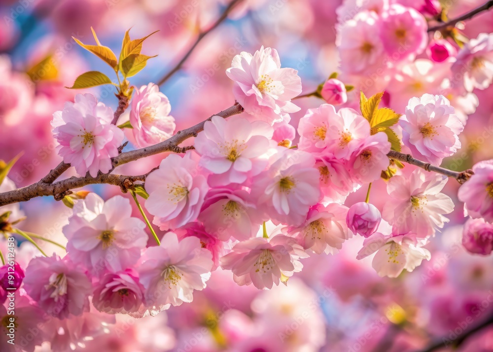 Delicate pink cherry blossoms with soft petals and gentle folds unfurl on a beautiful tree with intricate branches against a transparent background. Delicate pink cherry blossoms with soft petals and gentle folds unfurl on a beautiful tree with intricate branches against a transparent background.