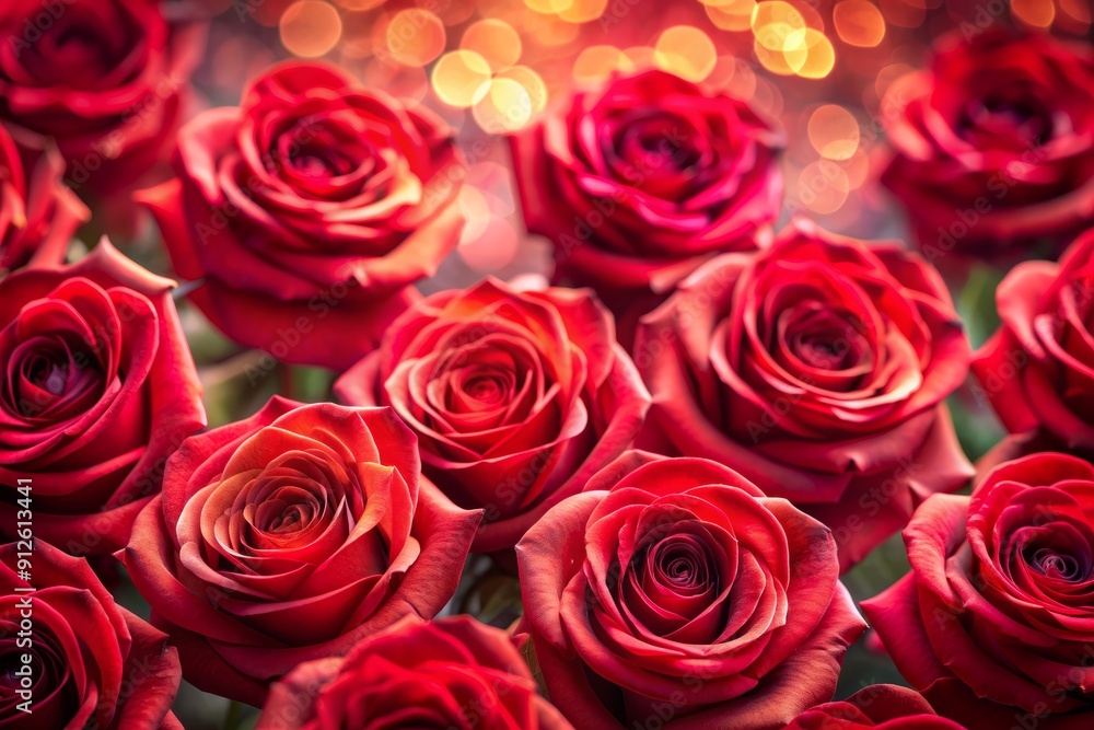 Vibrant fresh red roses form a stunning pattern against a soft blurred background, creating a romantic and elegant wallpaper perfect for any space. Vibrant fresh red roses form a stunning pattern against a soft blurred background, creating a romantic and elegant wallpaper perfect for any space.