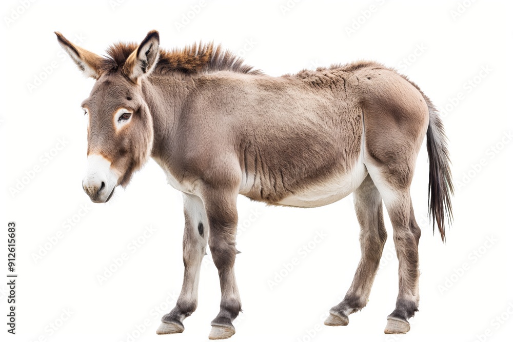 A donkey is standing on a white background. The donkey has a white face and a brown body A donkey is standing on a white background. The donkey has a white face and a brown body