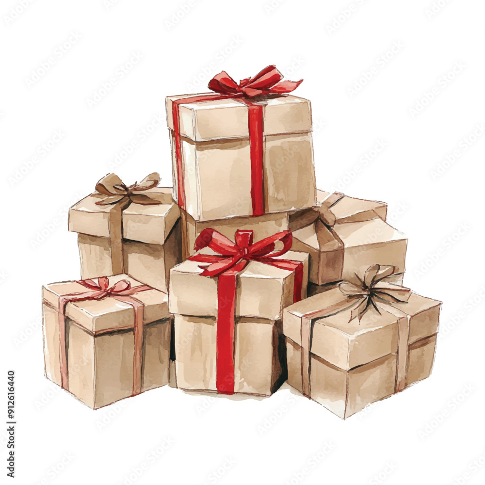 Obraz premium Christmas watercolor paper gift box isolated on white