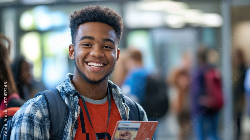 Proud College Student Receiving ID Card During Orientation Proud College Student Receiving ID Card During Orientation