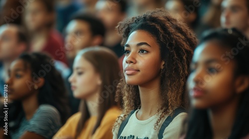 Engaged Diverse Students at College Orientation Session in Lecture Hall