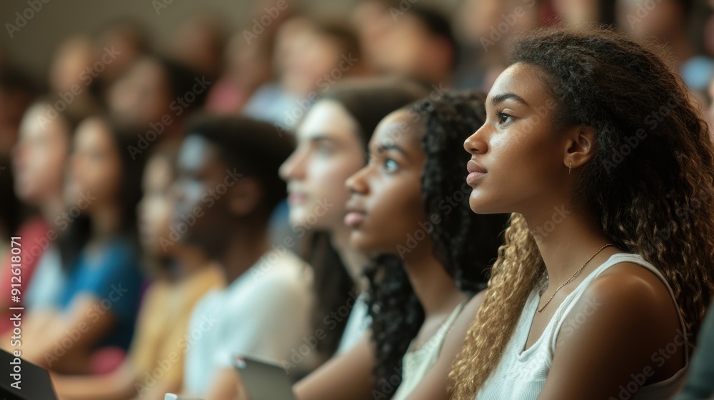 Diverse Group of Students Engaged in College Orientation Session at Lecture Hall Diverse Group of Students Engaged in College Orientation Session at Lecture Hall