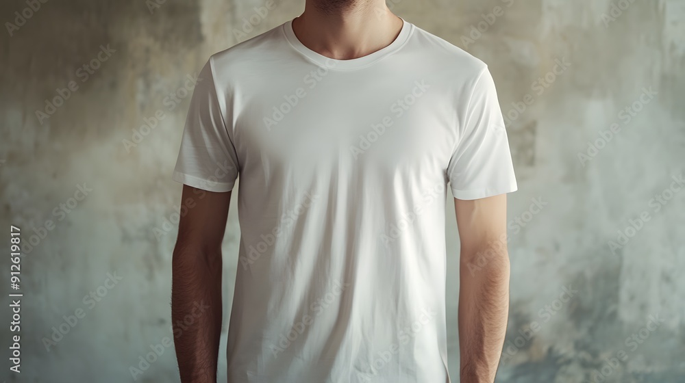 Man Wearing a White T-Shirt. Man Wearing a White T-Shirt.