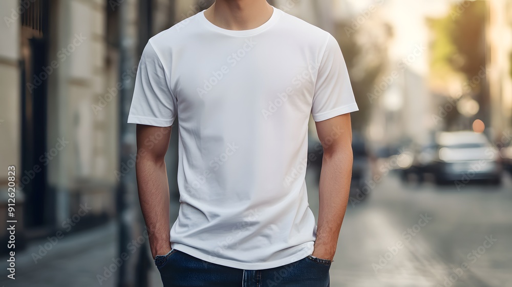 Man Wearing White T-Shirt Mockup. Man Wearing White T-Shirt Mockup.