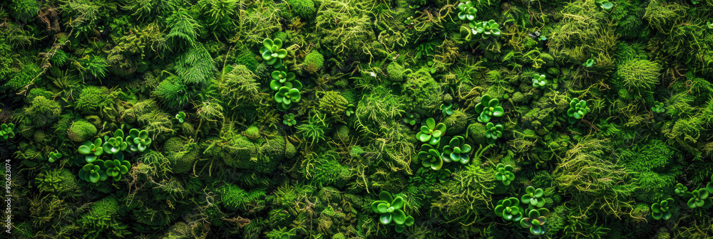 Panoramic banner of moss in forest or on interior wall, green lichen plants texture background. Concept of reindeer, garden, nature, decor, forest, eco design Panoramic banner of moss in forest or on interior wall, green lichen plants texture background. Concept of reindeer, garden, nature, decor, forest, eco design