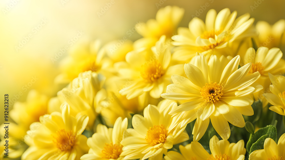 Fototapeta premium A bunch of yellow flowers with a bright sun shining on them