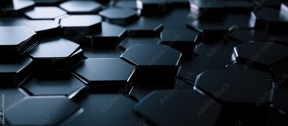 Futuristic dark metallic composition featuring hexagonal patterns Futuristic dark metallic composition featuring hexagonal patterns