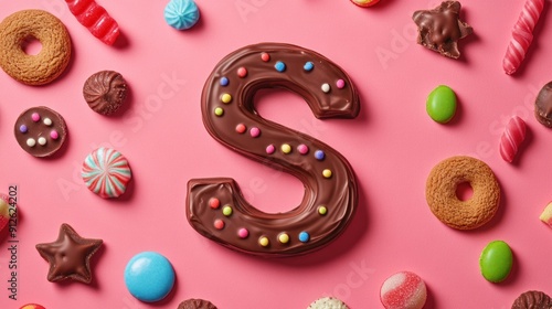 Chocolate Letter S Surrounded by Assorted Candies