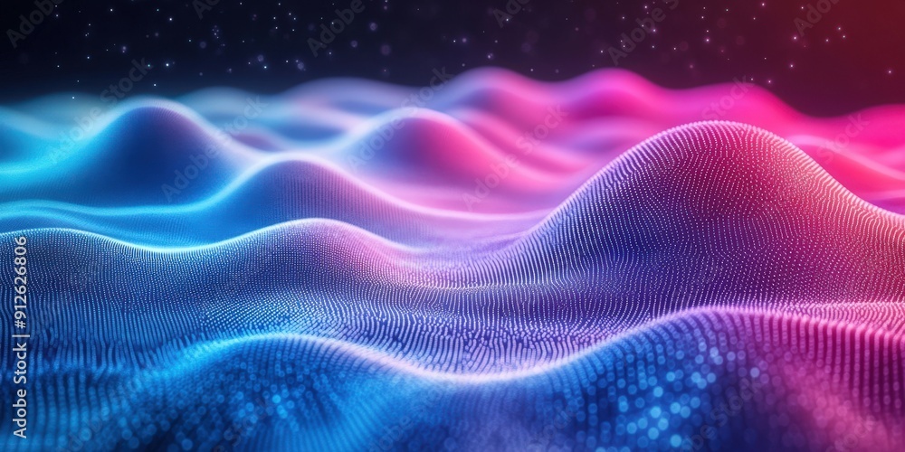 Abstract background with blue and pink neon glow and digital waves. Abstract background with blue and pink neon glow and digital waves.