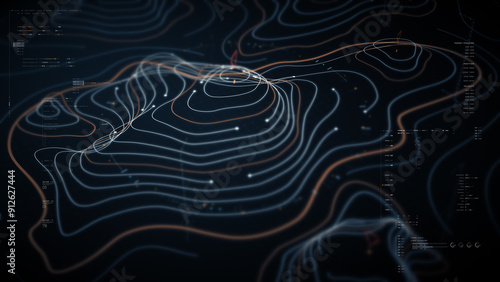 Cuadro en lienzo Futuristic holographic terrain topology head-up screen display, offering advance