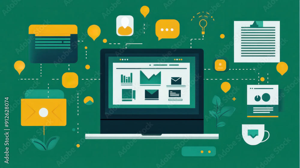 A laptop screen shows a lot of different things, including a lot of emails and a lot of graphs. Scene is busy and hectic, with a lot of information to process A laptop screen shows a lot of different things, including a lot of emails and a lot of graphs. Scene is busy and hectic, with a lot of information to process