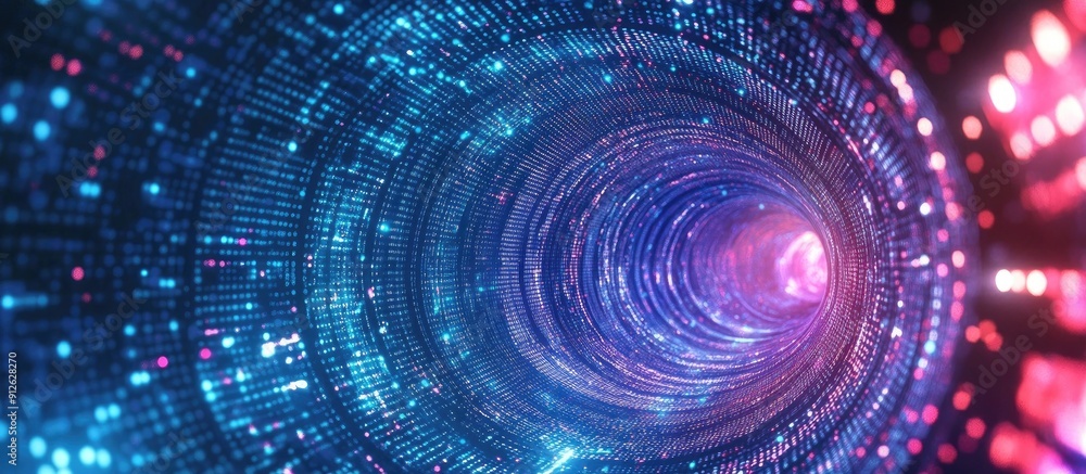 Journey through an abstract circular digital tunnel of dotted technology Journey through an abstract circular digital tunnel of dotted technology