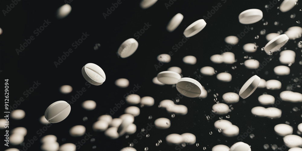 White tablets on a black background White tablets on a black background