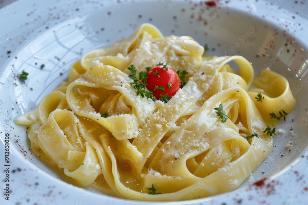 Fettuccine, tipico formato di pasta all'uovo italiana, gastronomia europea Fettuccine, tipico formato di pasta all'uovo italiana, gastronomia europea