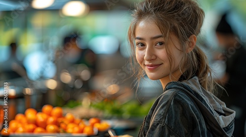 Smiling Woman in a Market