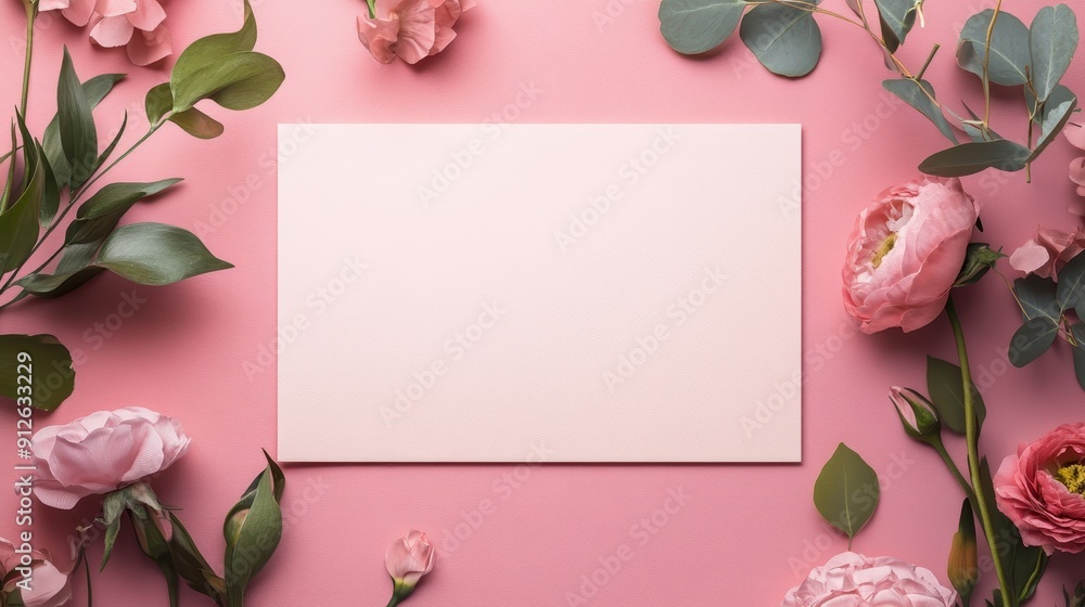 Blank card with pink roses providing space for text or customization Blank card with pink roses providing space for text or customization