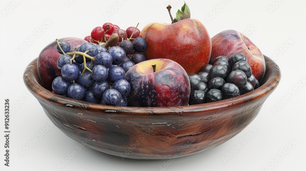 Fruit bowl, 3D illustration, realistic, isolated on white background Fruit bowl, 3D illustration, realistic, isolated on white background