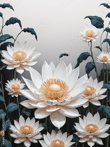 A painting of a field of white flowers with a blue background generative AI illustration