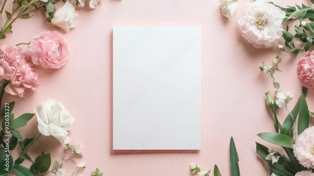 Wedding invitation card mockup featuring natural flowers and blank copy space Wedding invitation card mockup featuring natural flowers and blank copy space