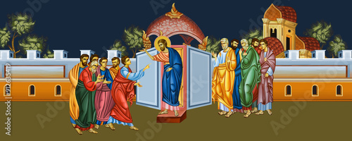 Doubting Thomas. Christian religious illustration in Byzantine style