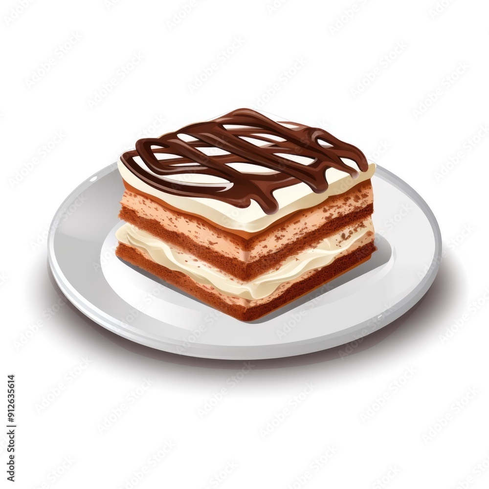 Plate of tiramisu cake isolated on white Plate of tiramisu cake isolated on white