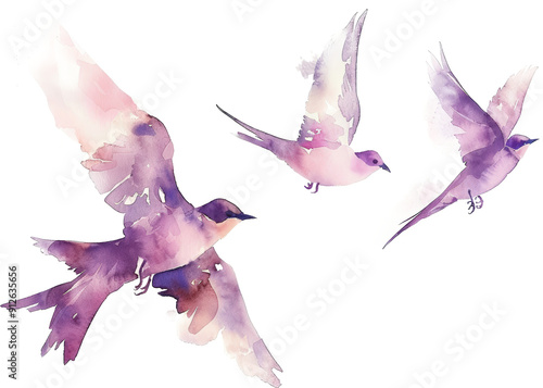 Purple birds in flight