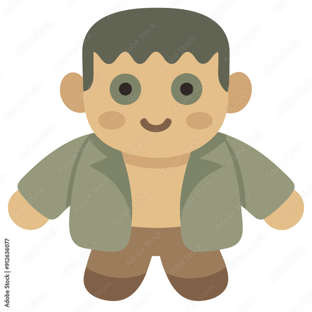Fototapeta premium Whimsical Autumn and Halloween Theme: Kawaii Vector Illustration of Frankenstein in Green Color on Transparent Background, Charming and Spooky Design for Seasonal Festivities and Enchanting Decor