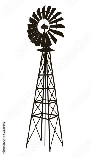 Windmill silhouette monochrome vintage element