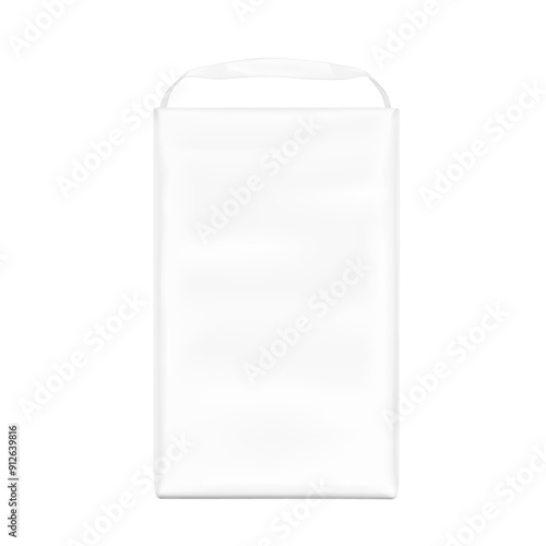 Stand bag with handle mockup. Vector illustration isolated on white background. Ready for your design. Suite for the presentation of diaper, wet wipes, foods, household, etc. EPS10