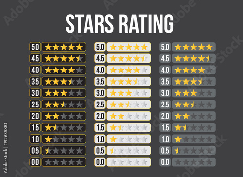 Stars rating design elements kit Set of star shapes for ranking golden shiny feedback five star

