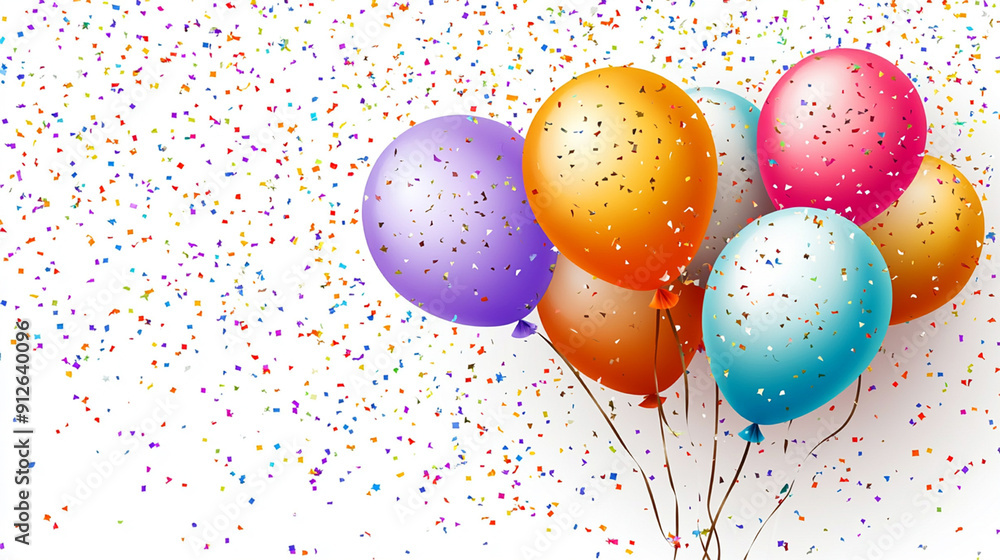 Greeting card or invitation design with balloons and confetti background Greeting card or invitation design with balloons and confetti background