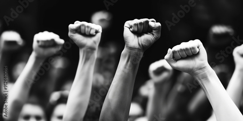 Wallpaper Mural Close up fist fights of people in protests, black and white photo of march to claim rights Torontodigital.ca