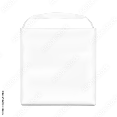 Stand bag with handle mockup. Vector illustration isolated on white background. Ready for your design. Suite for the presentation of diaper, wet wipes, foods, household, etc. EPS10