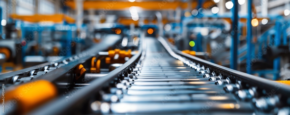 Conveyor moving raw materials in a manufacturing plant, factory backdrop Strong and durable, efficient and essential, industrial machinery Conveyor moving raw materials in a manufacturing plant, factory backdrop Strong and durable, efficient and essential, industrial machinery
