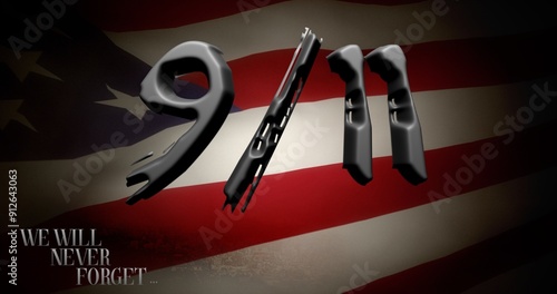 11 September we will never forget | usa flag | twin towers  | manhattan in the background | commemorative illustration