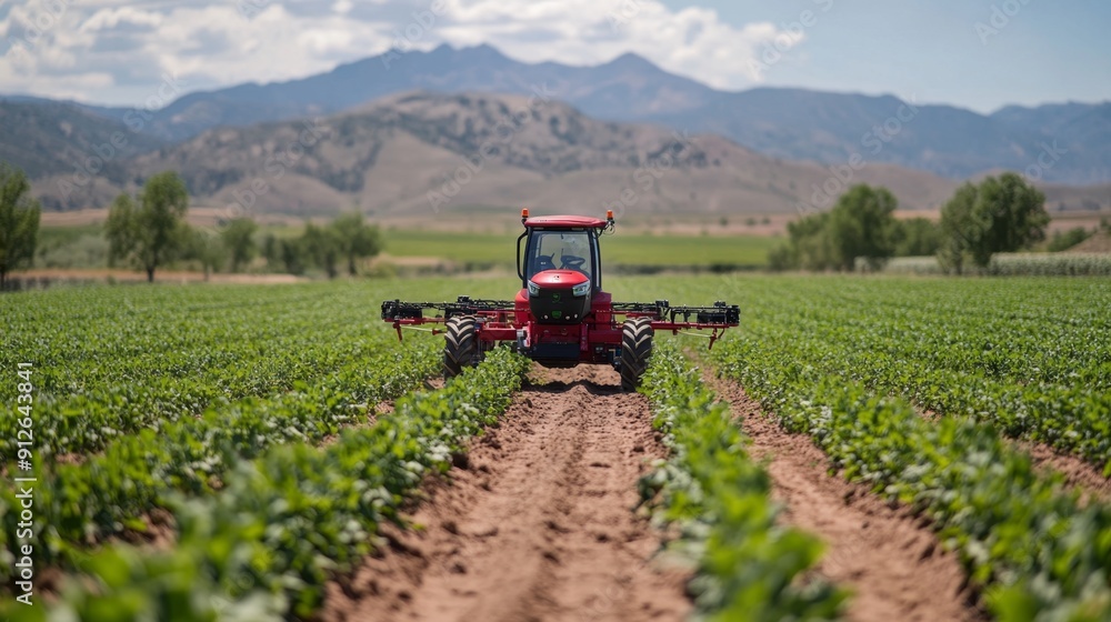 Agricultural robotics field testing, autonomous tractors and drones in action, engineers collaborating with farmers, soil sampling robots visible, weather stations, teams analyzing crop data on Agricultural robotics field testing, autonomous tractors and drones in action, engineers collaborating with farmers, soil sampling robots visible, weather stations, teams analyzing crop data on