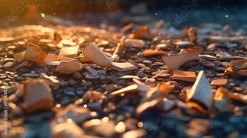 Golden Hour on the Beach with Broken Shells
