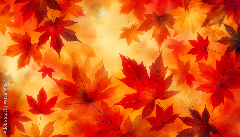 Fall Fantasy: Vibrant Red and Orange Leaves in a Dreamy Scene Fall Fantasy: Vibrant Red and Orange Leaves in a Dreamy Scene