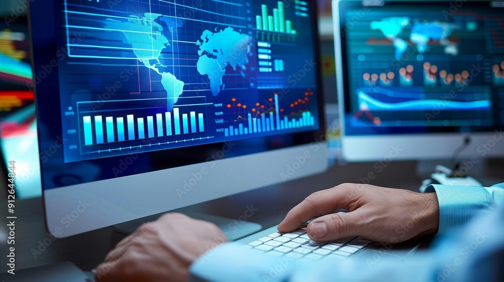 Businessman hand working with new modern computer and business graph. Businessman hand working with new modern computer and business graph.