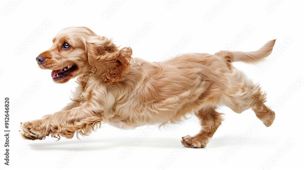 Pure youth crazy. english cocker spaniel young dog is posing. cute playful white-braun doggy or pet is playing and looking happy isolated on white background. concept of motion action movement. A.I. Pure youth crazy. english cocker spaniel young dog is posing. cute playful white-braun doggy or pet is playing and looking happy isolated on white background. concept of motion action movement. A.I.