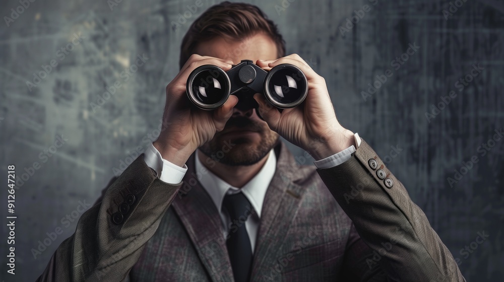 Business man with binoculars. Business man with binoculars.