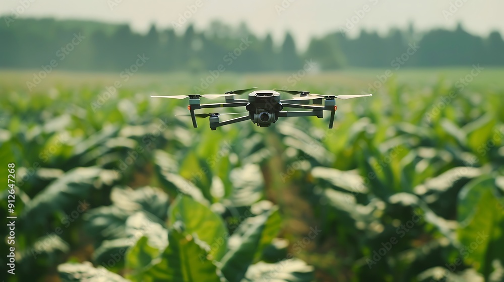 Drone Flying Over a Lush Green Field Drone Flying Over a Lush Green Field