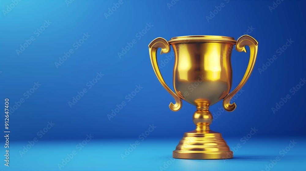 Gold winner cup on blue background. A.I. Gold winner cup on blue background. A.I.