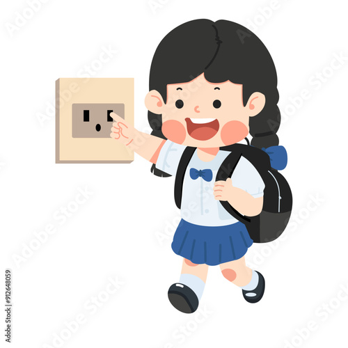 Kid girl is touching a electrical socket