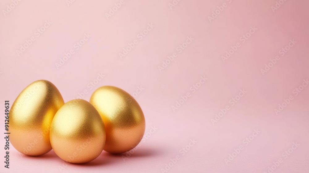 Golden Easter eggs on a pastel pink background with copy space
Golden Easter eggs on a pastel pink background with copy space
